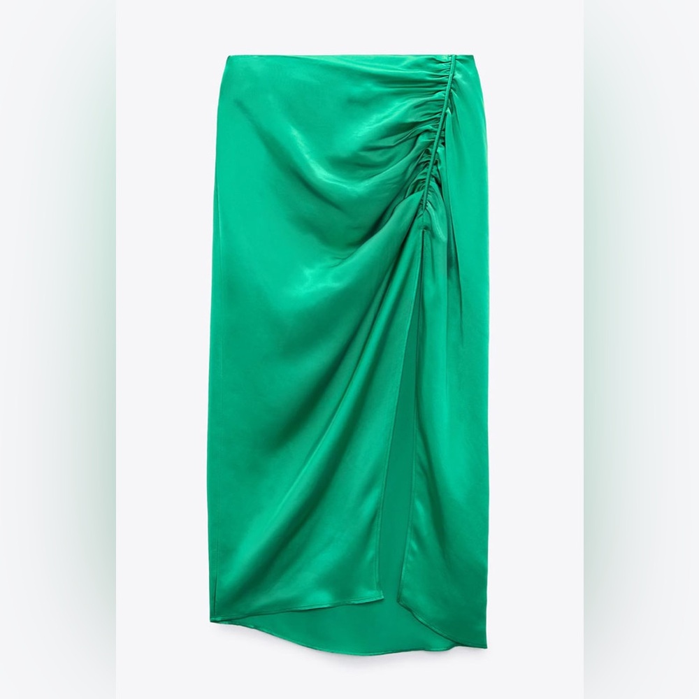 Zara Green Midi Skirt with Side Slit